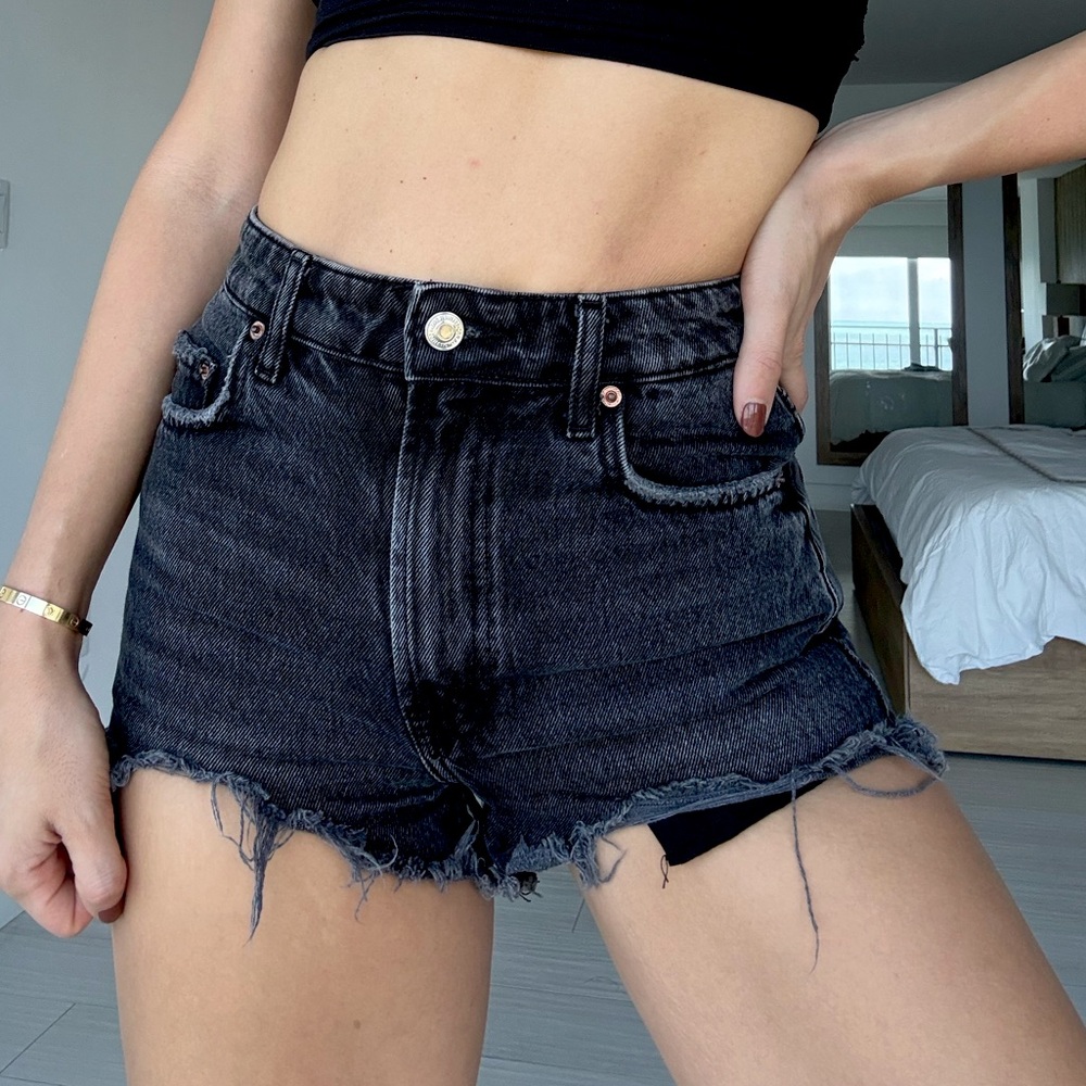 Zara High Rise Black Denim Shorts